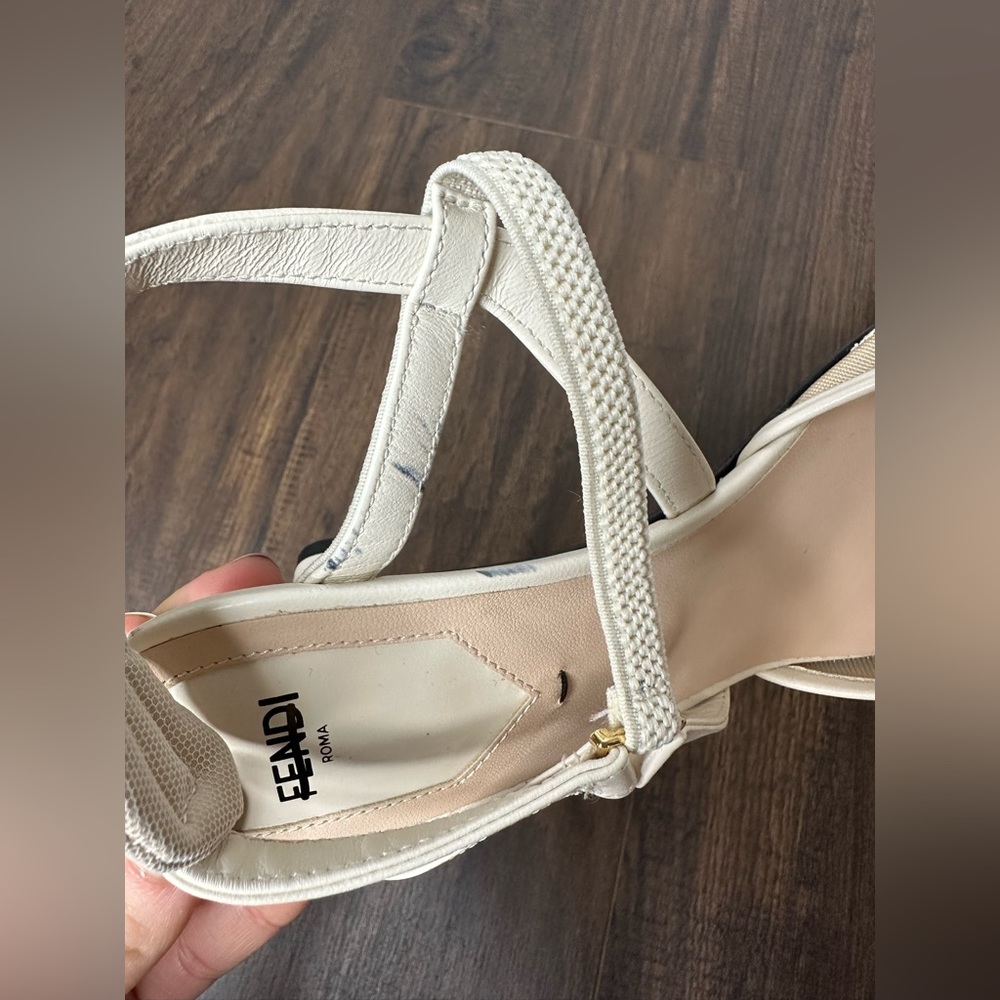 Fendi Leather And Mesh High-heeled Slingbacks In Blanc - Picture 13 of 15
